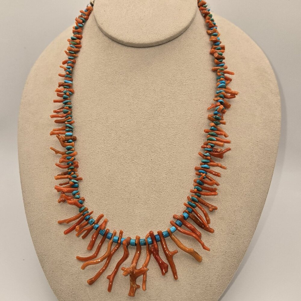 Natural Mediterranean Branch Coral with Turquoise Necklace